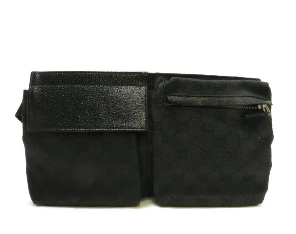 Gucci Bag GG Canvas Waist Black Calfskin